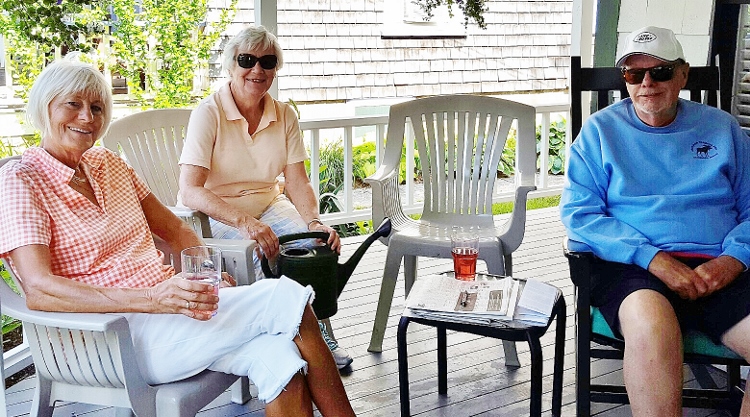 on the porch of the Dirty Dog